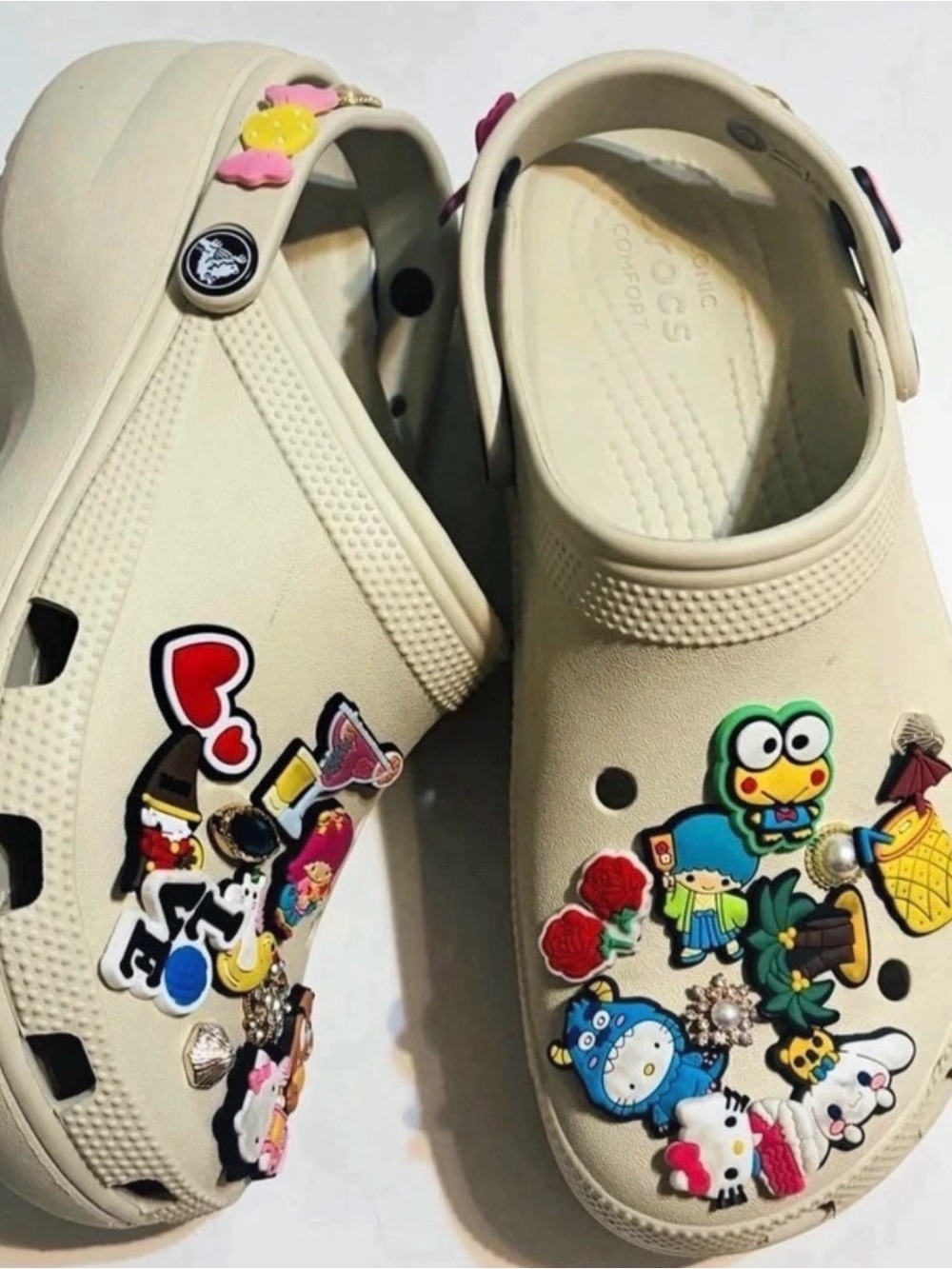 Woman Beige Slip-On Clog with Cartoon Charms